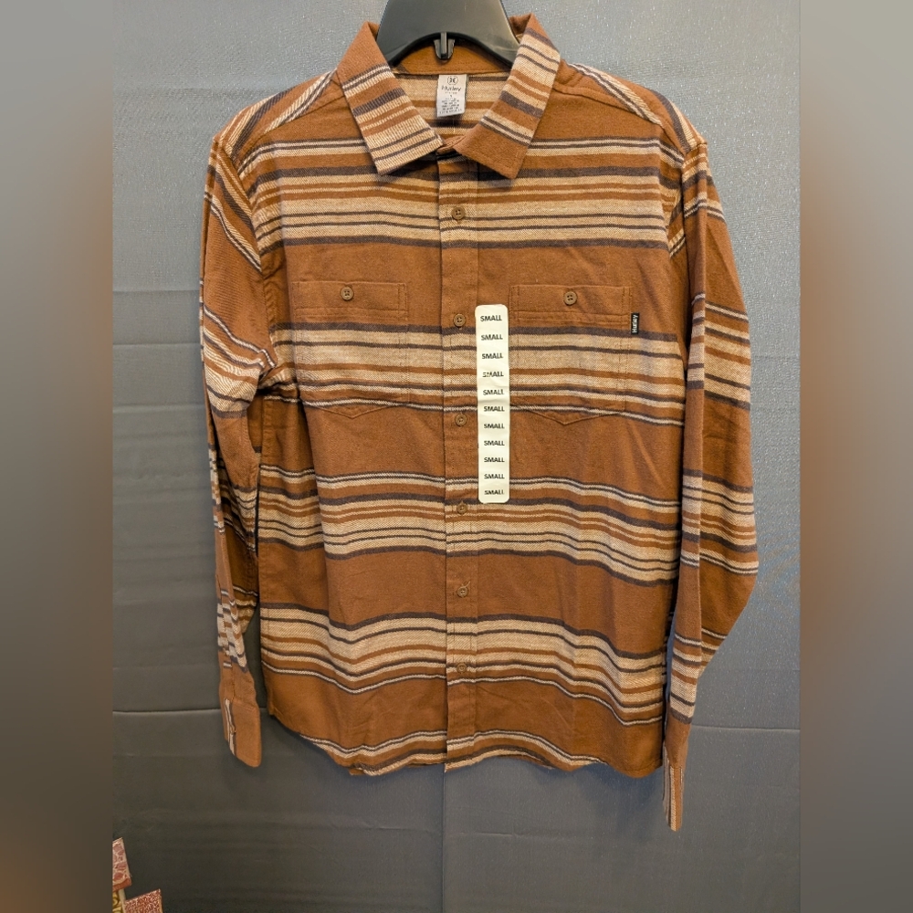 HURLEY Bronzed Brown BRUSHED FLANNEL LONG SLEEVE BUTTON UP SHIRT MEN MEDIUM NWT